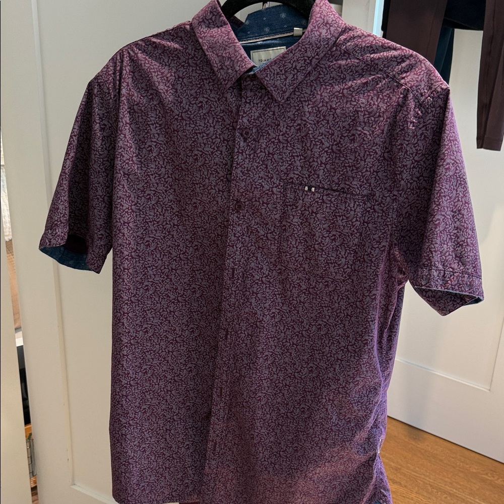 7 Diamonds Men's Purple Short-Sleeve Button Down Shirt